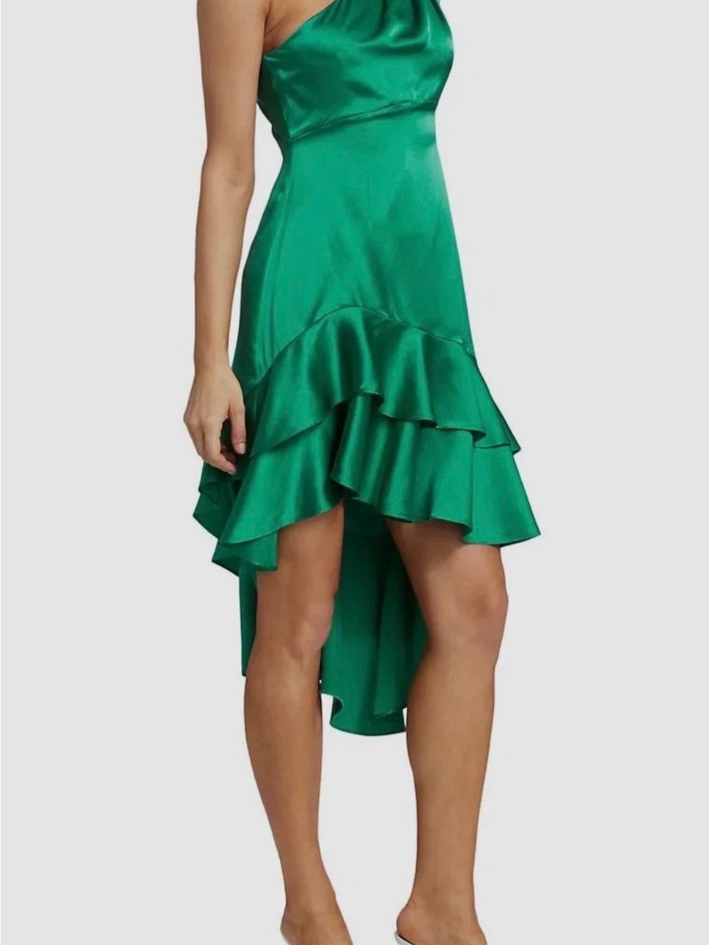 Cinq a Sept One-Shoulder Emerald Green Ruffle Dress